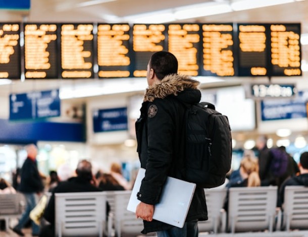 A photo showing an Airline passenger